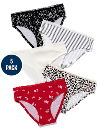 Tween Nina Bikini con ribete de encaje y rayas de leopardo Ropa interior paquete de 5 BLACK The Children s Place