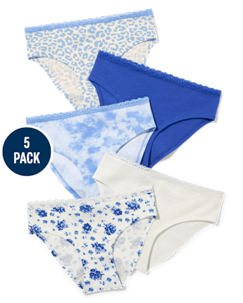 Tween Niña Mix Imprimir Bikini con ribetes de encaje Ropa interior 5-Pack
