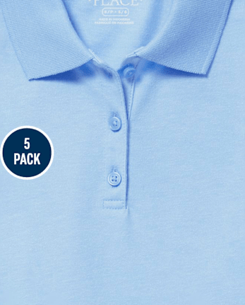 Girls Uniform Soft Stretch Pique Polo 5-Pack