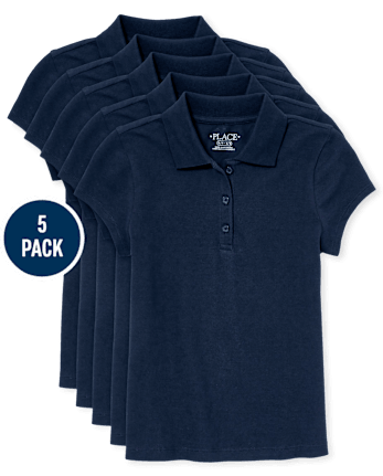 Girls Uniform Short Sleeve Pique Polo 5 Pack BLUE The Children s Place