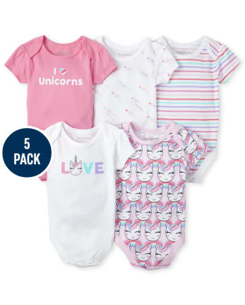 Baby Girls Unicorn Graphic Bodysuit 5-Pack