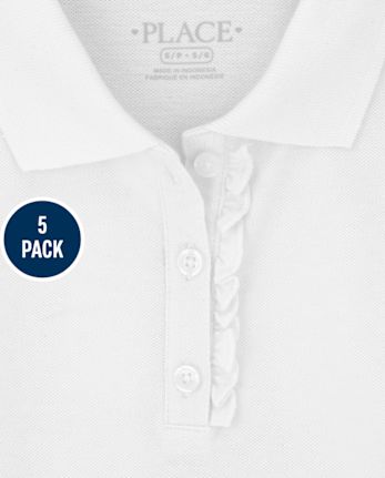 Lot de 5 polos uniformes en piqué à volants pour filles
