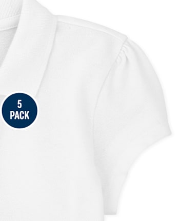 Lot de 5 polos uniformes en piqué à volants pour filles