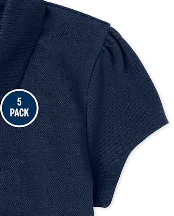 Girls Uniform Ruffle Soft Stretch Pique Polo 5-Pack