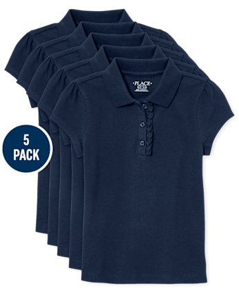 Polo de piqué con volantes de uniforme para niñas, paquete de 5