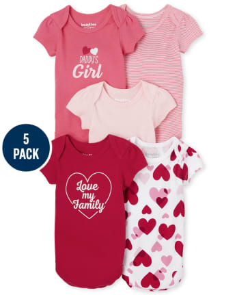 Baby Girls Valentine's Day Bodysuit 5-Pack