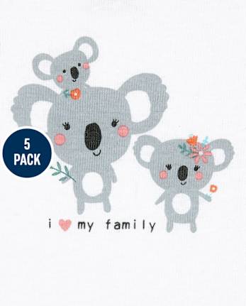 Baby Girls Panda And Koala Bodysuit 5-Pack