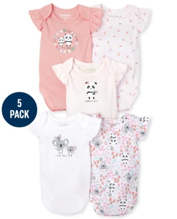 Baby Girls Panda And Koala Bodysuit 5-Pack