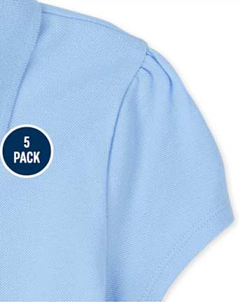 Girls Uniform Ruffle Soft Stretch Pique Polo 5-Pack - Plus