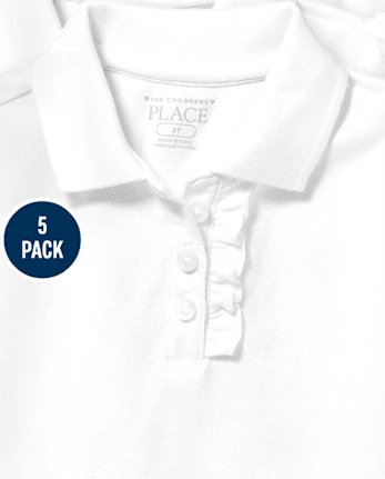 Toddler Girls Uniform Ruffle Soft Stretch Pique Polo 5-Pack