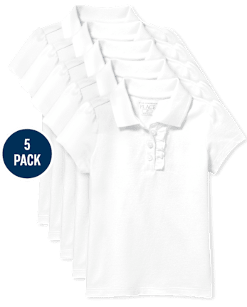 Toddler Girls Uniform Ruffle Pique Polo 5-Pack