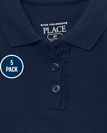 Niños pequeños Niña Uniforme Polo Piqué Con Volantes 5-Pack