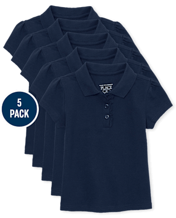 Toddler Girls Uniform Ruffle Pique Polo 5-Pack