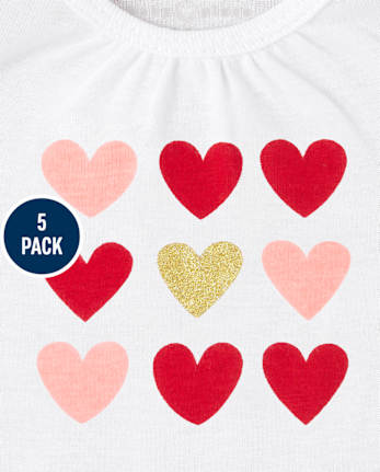 Baby Girls Valentine's Day Bodysuit 5-Pack