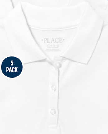 Girls Uniform Ruffle Soft Stretch Pique Polo 5-Pack - Plus