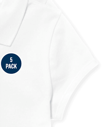 Girls Uniform Ruffle Soft Stretch Pique Polo 5-Pack - Plus
