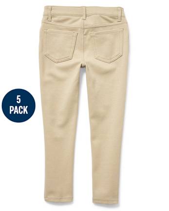 Niña Uniforme Ponte Tejido de punto Jeggings sin cordones, paquete de 5