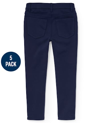 Niña Uniforme Ponte Tejido de punto Jeggings sin cordones, paquete de 5