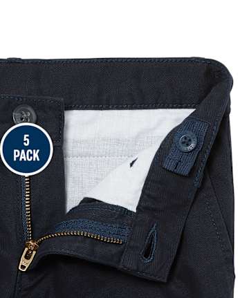 Pantalones chinos ajustados elásticos uniformes para niños, paquete de 5