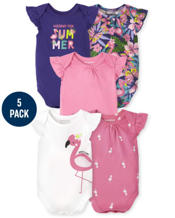 Baby Girls Flamingo Ruffle Bodysuit 5-Pack
