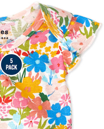 Body con volante floral para bebé, paquete de 5