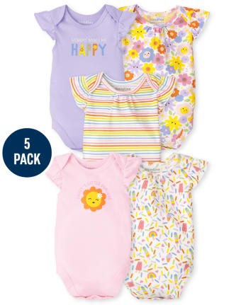 Baby Girls Happy Ruffle Bodysuit 5-Pack