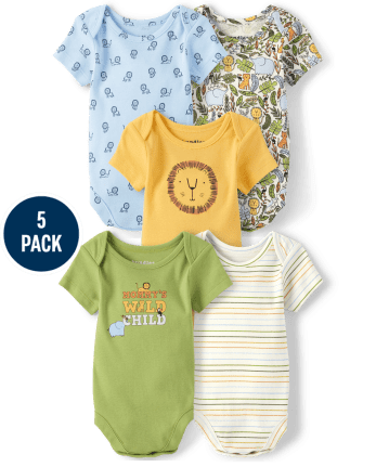 Baby Boys Short Sleeve Safari Bodysuit 5-Pack