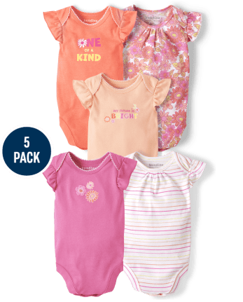 Baby Girls Floral Flutter Bodysuit 5-Pack