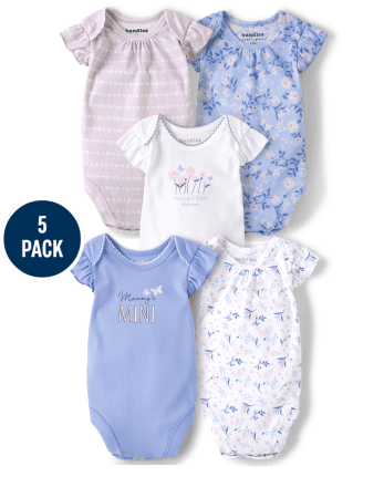 Baby Girls Floral Flutter Bodysuit 5-Pack