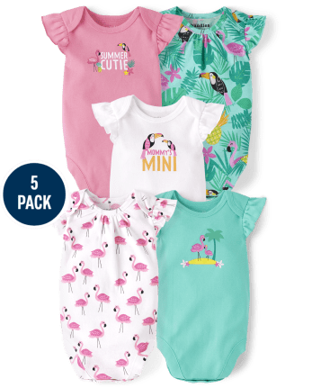 Baby Girls Flamingo Bodysuit 5-Pack