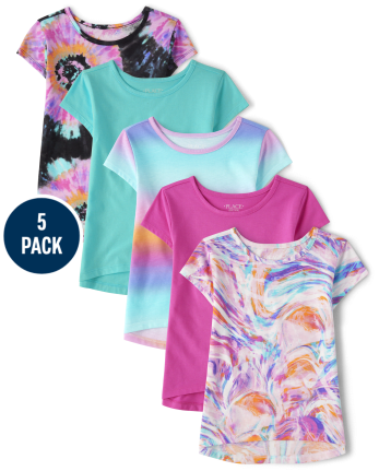Paquete de 5 camisetas con efecto tie-dye para niñas