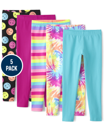 Girls Mix And Match Happy Face Print Leggings 5-Pack