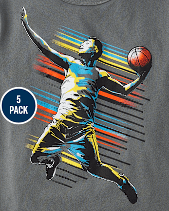 Camiseta deportiva con gráfico para niño, paquete de 5