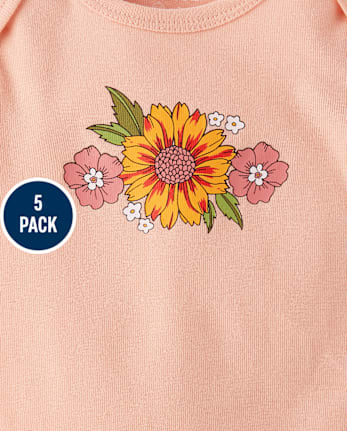 Body floral para bebé niña, paquete de 5