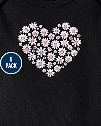 Lot de 5 bodies à motif marguerites pour bébé fille