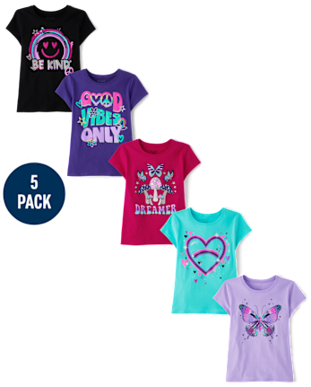 Fille Good Vibes T-shirt imprimé 5-Pack