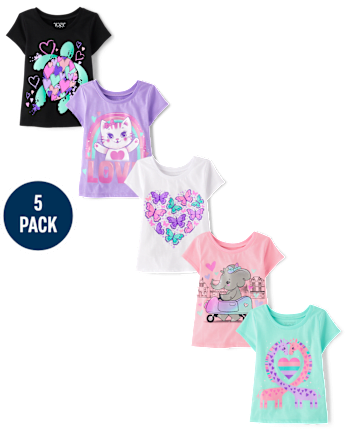 Lot de 5 t-shirts à imprimé animal pour bébé et petite fille