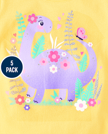 Baby And Toddler Girls Animal Graphic Tee 5-Pack