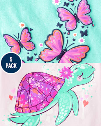 Baby And Toddler Girls Animal Graphic Tee 5-Pack
