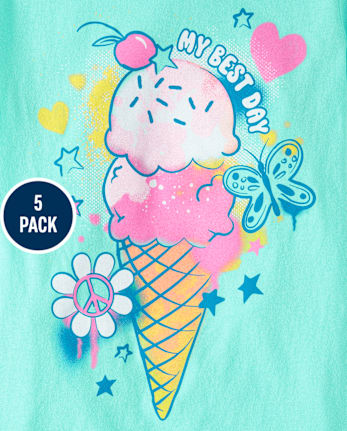 Lot de 5 t-shirts graphiques d'été pour filles