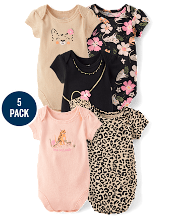 Baby Girls Leopard Bodysuit 5-Pack