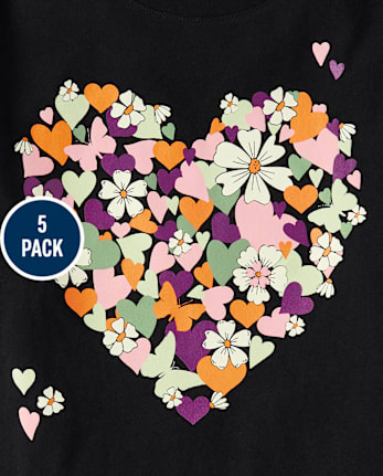 Lot de 5 t-shirts à imprimé floral pour fille