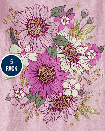 Lot de 5 t-shirts à imprimé floral pour fille