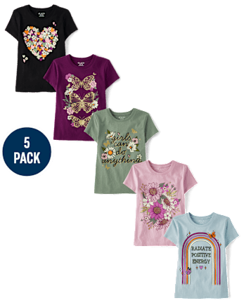 Girls Flower Graphic Tee 5-Pack