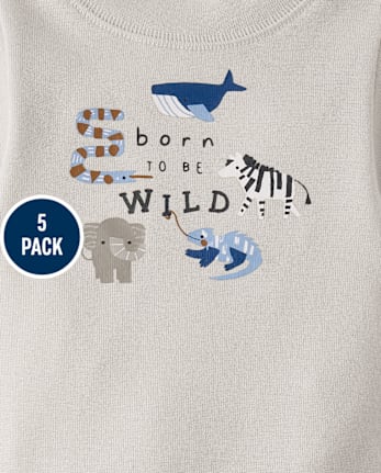 Baby Boys Animal Bodysuit 5-Pack