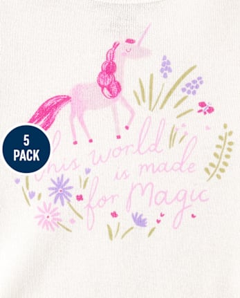 Baby Girls Unicorn Bodysuit 5-Pack