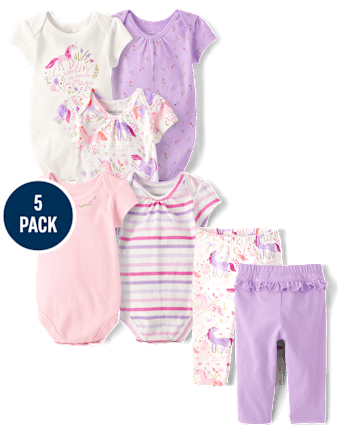 Baby Girls Unicorn Bodysuit 5-Pack