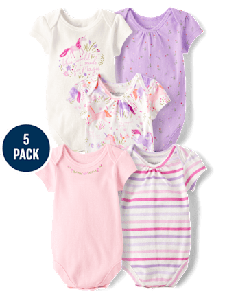 Baby Girls Unicorn Bodysuit 5-Pack