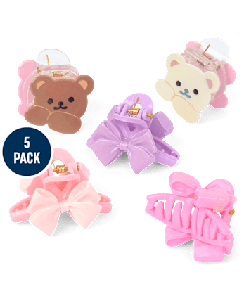 Girls Bear Bow Claw Clip 5-Pack
