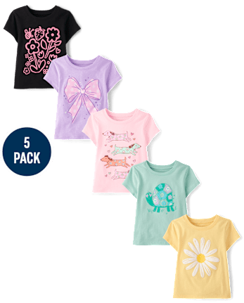Baby And Toddler Girls Bow Graphic Tee 5-Pack